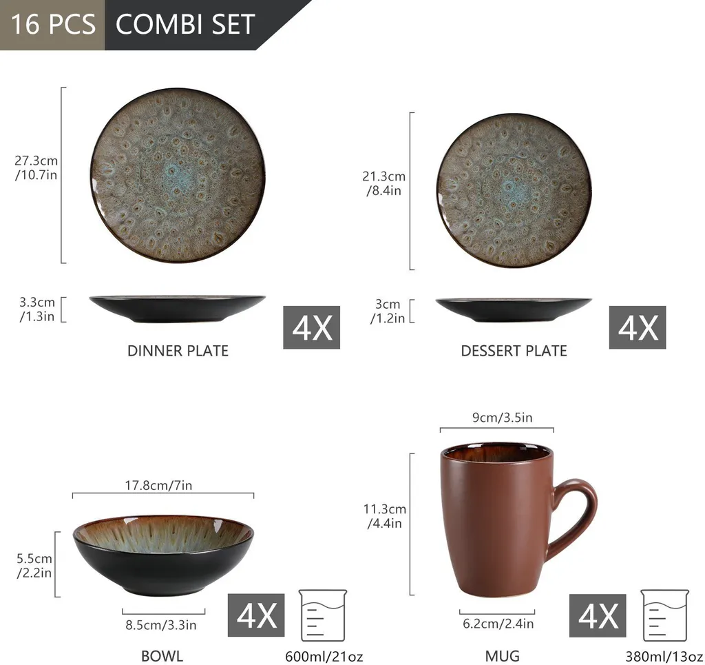 Tafelservice Steinzeug, Vancasso 16-St BUBBLE Kombiservice, Geschirrset Mit Müslischalen, Kaffeetassen, Dessertteller Und Speiseteller Für 4 Personen, Vintage 2 Tafelservice Steinzeug, Vancasso 16-St BUBBLE Kombiservice, Geschirrset Mit Müslischalen, Kaffeetassen, Dessertteller Und Speiseteller Für 4 Personen, Vintage – Bild 2