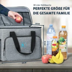 Obics - Kühltasche Gross Faltbar 30l Kuehlbox Isoliertasche Grau Für Essen In Tupperware Für Auto Mit Fächer Lunchtasche Camping Zubehör Für Picknick Essenstasche Isoliert Und Wasserdicht Für Arbeit -Leonardo Verkäufe 8a5a0d09c5dd559cfe89cf5aa8e8a0bb