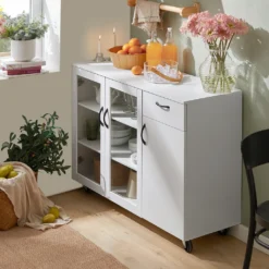 SoBuy FSB57-W Sideboard Auf Rollen Küchenwagen Küchenschrank Rollwagen Aufbewahrungsschrank Küchekommode Küchentrolley Weiß BHT Ca.: 116x86x40cm -Leonardo Verkäufe 8c3fbace4209fc658ab33430b1d46f6c