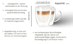 Wessper Doppelwandig Kaffeegläser Mit Henkel, 6 Stück X 350 Ml, Großes Hitzebeständiges Doppelwandglas, Thermogläser, Kaffeegläser Temperaturbeständig Mokkatassen, Teegläser, Latte Machiatto Gläser -Leonardo Verkäufe 8fe5429f6daa911b119e8ce4e2a2db61