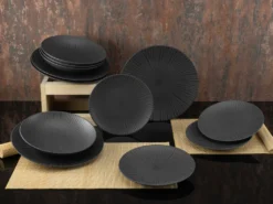 CreaTable 23211 Tafelservice Elements Collection Vesuvio Black Für 4 Personen, Steinzeug, Schwarz/grau (1 Set, 12-teilig) -Leonardo Verkäufe 93a473256ce1febdd2b79389c41e5ba1