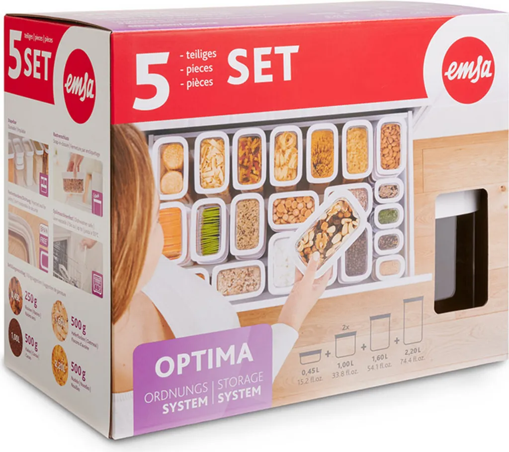 Emsa Trockenvorratsdose OPTIMA 5er Set (0,45/2x1/1,6/2,2L) 2 Emsa Trockenvorratsdose OPTIMA 5er Set (0,45/2x1/1,6/2,2L) – Bild 2