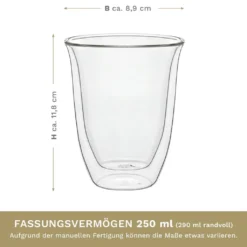 Creano Doppelwandige Gläser 250ml „DG-V“, 4er Set, Thermoglas Doppelwandig Aus Borosilikatglas, Kaffeegläser, Teegläser, Latte Gläser, Doppelwandgläser -Leonardo Verkäufe 99e7155da795f5f93f5bd833ebb3b4a0 1