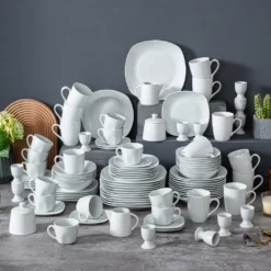 MALACASA, Serie Elisa, 100-teilig Tafelservice, Porzellan Kombiservice Mit Speiseteller, Suppenteller, Eierbecher, Kaffeetassen, Müslischalen, Dessertteller Für 12 Personen Grauweiß -Leonardo Verkäufe a507c88733e1199f1c93137e8fdff493