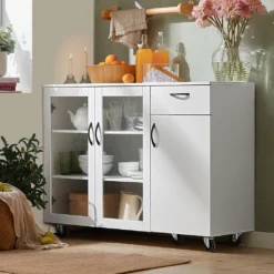 SoBuy FSB57-W Sideboard Auf Rollen Küchenwagen Küchenschrank Rollwagen Aufbewahrungsschrank Küchekommode Küchentrolley Weiß BHT Ca.: 116x86x40cm -Leonardo Verkäufe a686139bec0e921ee79897955eea0efc