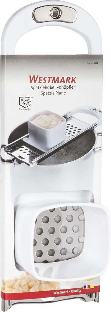 Westmark Spätzlehobel Mit Teigschlitten, Für Topfdurchmesser Bis Zu 28 Cm, Rostfreier Edelstahl/Kunststoff, Knöpfle, Weiß/Silber, 61122270 5 Westmark Spätzlehobel Mit Teigschlitten, Für Topfdurchmesser Bis Zu 28 Cm, Rostfreier Edelstahl/Kunststoff, Knöpfle, Weiß/Silber, 61122270 – Bild 5