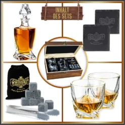 Whisiskey - Whisky Karaffe – Twisted Dekanter Set - Whiskey Karaffe Set - 1000ML - Geschenke Für Männer - Inkl. 8 Whisky Steine, Zange & 2 Whisky Gläser -Leonardo Verkäufe a7a0d9fe2603d71030ab148f8e5eb6d0