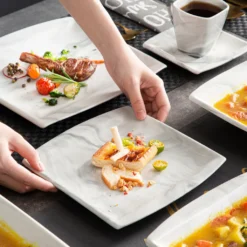 MALACASA, Serie Blance, Kombiservice 30 Tlg. Marmor Porzellan Geschirrset Eckig Tafelservice Mit 180 Ml Kaffeetassen, Untertassen, Dessertteller, Tiefteller Und Flachteller -Leonardo Verkäufe a9718137b3c6b0f7db6ce91f023c4818