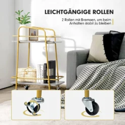COSTWAY Küchenwagen Mit Universalrädern, Barwagen Rollwagen 2 Ablagen, Mobiler Servierwagen, Haushaltswagen Mit Stahlrahmen, Mehrzweckwagen Für Haus, Restaurant, Allzweckwagen Badwagen, Grau+Golden -Leonardo Verkäufe ac2c8ee98c7c5251a805ca026845dd52