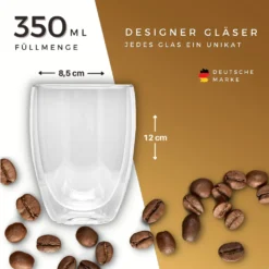 Felino® Latte Macchiato Gläser Doppelwandige Thermogläser Set [6 Stück] [350 Ml] Glas Tassen Groß Für Cappuccino, Kaffee, Espresso -Leonardo Verkäufe b1098fb57674f2023d1f1cdcefc3afa3