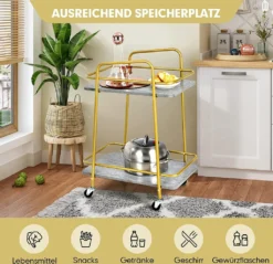 COSTWAY Küchenwagen Mit Universalrädern, Barwagen Rollwagen 2 Ablagen, Mobiler Servierwagen, Haushaltswagen Mit Stahlrahmen, Mehrzweckwagen Für Haus, Restaurant, Allzweckwagen Badwagen, Grau+Golden -Leonardo Verkäufe b477380898bdb03f35b3d98599084561