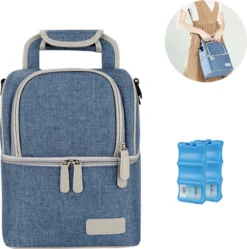 Muttermilch-Kühltasche Mit Kühlakkus, Doppellagig, Passend Für 3 Flaschen, Bis Zu 255 Ml, Für Stillen, Muttermilch, Pumpbeutel, Rucksack ,Denim Blue