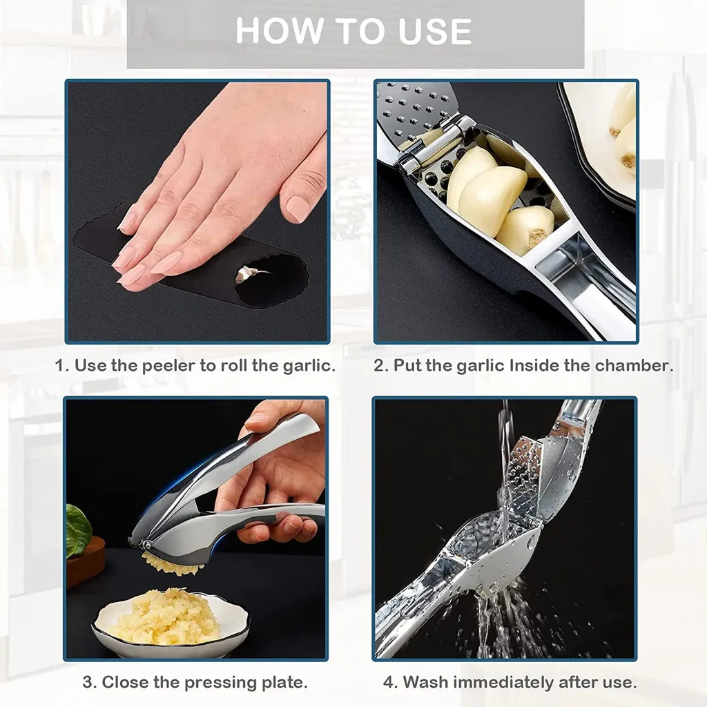 LOZAYI Knoblauchpresse,15,5 Cm Knoblauch- Und Ingwerpresse Mit Ergonomischem Griff Aus Zinklegierung, Praktischer, Rostfrei Und Leicht Zu Reinigen, 6 LOZAYI Knoblauchpresse,15,5 Cm Knoblauch- Und Ingwerpresse Mit Ergonomischem Griff Aus Zinklegierung, Praktischer, Rostfrei Und Leicht Zu Reinigen, – Bild 6