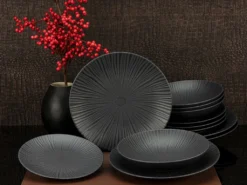 CreaTable 23211 Tafelservice Elements Collection Vesuvio Black Für 4 Personen, Steinzeug, Schwarz/grau (1 Set, 12-teilig) -Leonardo Verkäufe b913e4c96ca645a30d0218b80fb30e64