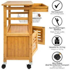 ONVAYA® Küchenrollwagen Tokio | Nischenwagen Holz Bambus | Beistellwagen Mit 4 Rollen Und Schublade | Maße Ca. 84,5 X 58,5 X 37 Cm | Küchenwagen Im Vintage Landhaus Stil -Leonardo Verkäufe baa50e86f052f1f89365fed3b6c6ece7