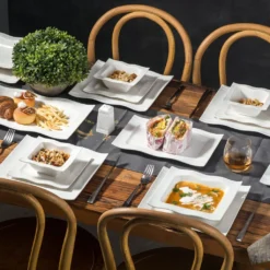 MALACASA, Serie Mario, 28-teilig Kombiservice Aus Porzellan Geschirrset Mit Je 6 Schalen, 6 Dessertteller, 6 Suppenteller, 6 Speiseteller, 2 Rechteckige Platten Und 2 Salz- Und Pfefferdosen -Leonardo Verkäufe bc57c86290a474a497354f5b85d61391