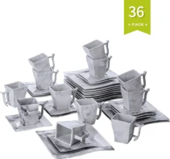 MALACASA, Serie Flora, 36 Tlg. Marmor Porzellan Kaffeeservice Geschirrset Mit 12 Kuchenteller, 12 Tasse 220ml, 12 Untertasse Für 12 Personen