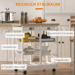 HOMCOM Küchenwagen Servierwagen Mit Ausziehbarem Korb Schublade Küchenrollwagen Weinablage Küchentrolley Holz Weiß 74 X 37 X 76 Cm -Leonardo Verkäufe c07fc1deea3fbcd7afd96d03a9497252
