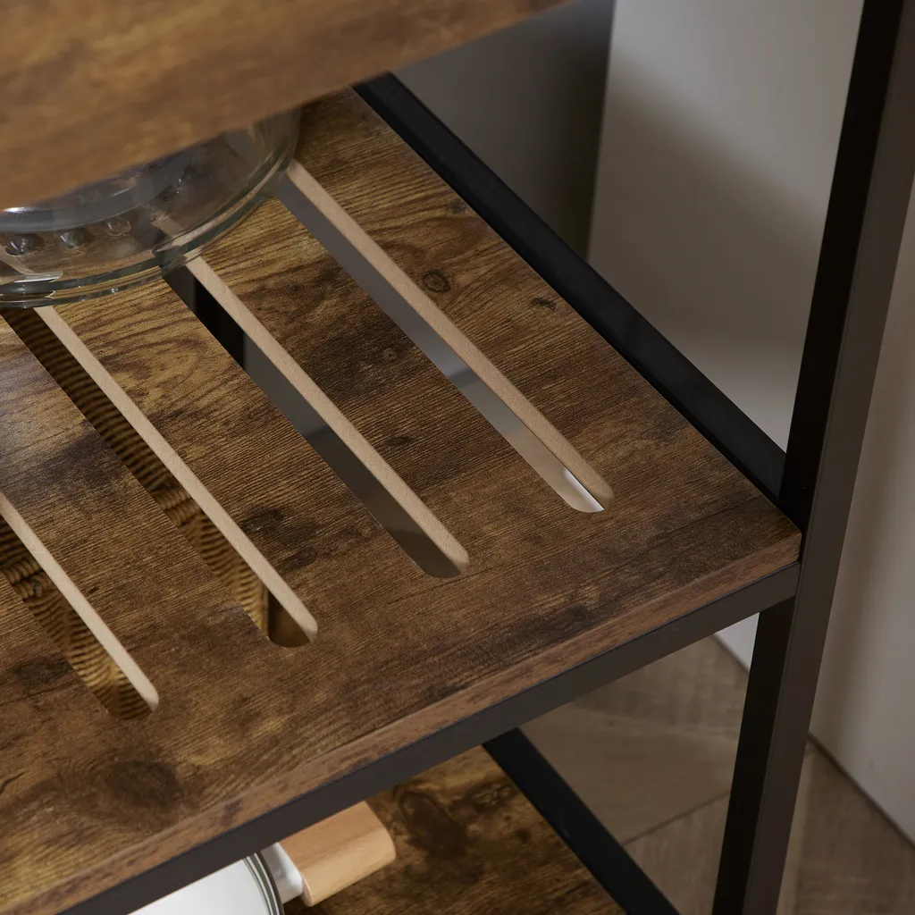 HOMCOM Küchenwagen Auf Rollen, Servierwagen Mit 2 Schubladen Und 2 Regalen, Küchentrolley Mit Arbeitsplatte, Rollwagen, Beistellwagen Im Industriedesign, Braun+Schwarz, 100 X 50 X 93 Cm 8 HOMCOM Küchenwagen Auf Rollen, Servierwagen Mit 2 Schubladen Und 2 Regalen, Küchentrolley Mit Arbeitsplatte, Rollwagen, Beistellwagen Im Industriedesign, Braun+Schwarz, 100 X 50 X 93 Cm – Bild 8