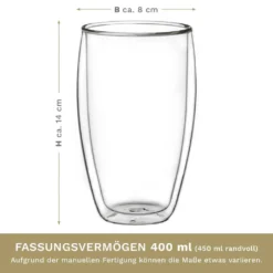 Creano Doppelwandiges Thermoglas 400ml „DG-SH“, Großes Doppelwandglas Aus Borosilikatglas, Doppelwandige Kaffeegläser, Teegläser, Latte Gläser 4er Set -Leonardo Verkäufe c8882af7c10ab86eb93b9fcabc1241c0