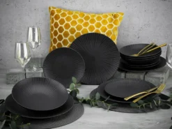 CreaTable 23211 Tafelservice Elements Collection Vesuvio Black Für 4 Personen, Steinzeug, Schwarz/grau (1 Set, 12-teilig) -Leonardo Verkäufe c88b90ea74976b04c2acf7d447d85338