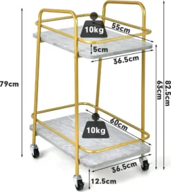 COSTWAY Küchenwagen Mit Universalrädern, Barwagen Rollwagen 2 Ablagen, Mobiler Servierwagen, Haushaltswagen Mit Stahlrahmen, Mehrzweckwagen Für Haus, Restaurant, Allzweckwagen Badwagen, Grau+Golden -Leonardo Verkäufe c8db240137426f54d3a64349679c623a