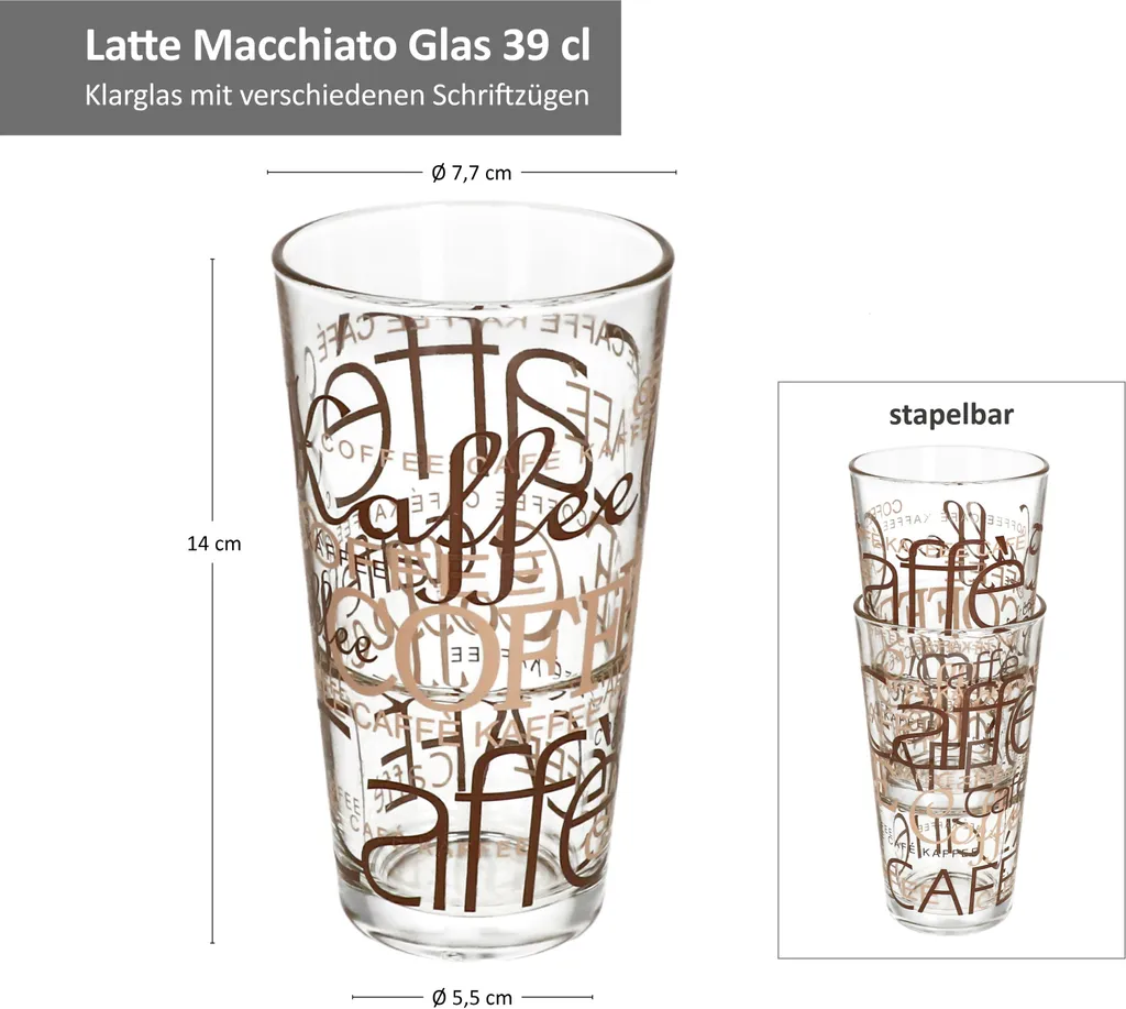 6er Latte Macchiato Gläser-Set 370 Ml Stapelbar Kaffee-Glas Cappuccino 6 6er Latte Macchiato Gläser-Set 370 Ml Stapelbar Kaffee-Glas Cappuccino – Bild 6