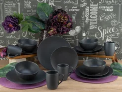 Leonardo Verkäufe 41 CreaTable 23145 Kombiservice Soft Touch Black Für 4 Personen, Steinzeug, Schwarz (1 Set, 16-teilig)