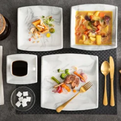 MALACASA, Serie Blance, Kombiservice 30 Tlg. Marmor Porzellan Geschirrset Eckig Tafelservice Mit 180 Ml Kaffeetassen, Untertassen, Dessertteller, Tiefteller Und Flachteller -Leonardo Verkäufe d88c5ec74805cfe71e62b0808223d5f3