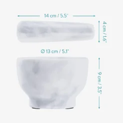Navaris Mörser Und Stößel Aus Weißem Marmor Im Set - Steinmörser Gewürzmörser - Für Gewürze Pesto Kräuter - Stampfer Mit Schlegel - Ø 13cm -Leonardo Verkäufe db6d77ccceba0854f44a0e0042b53f94