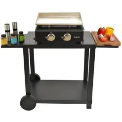 COOKINGBOX Rollwagen Für Plancha Mit Klappbaren Regalen - Stahl - Schwarz -Leonardo Verkäufe e224a10bea3b5b8b152666645cc0f85e