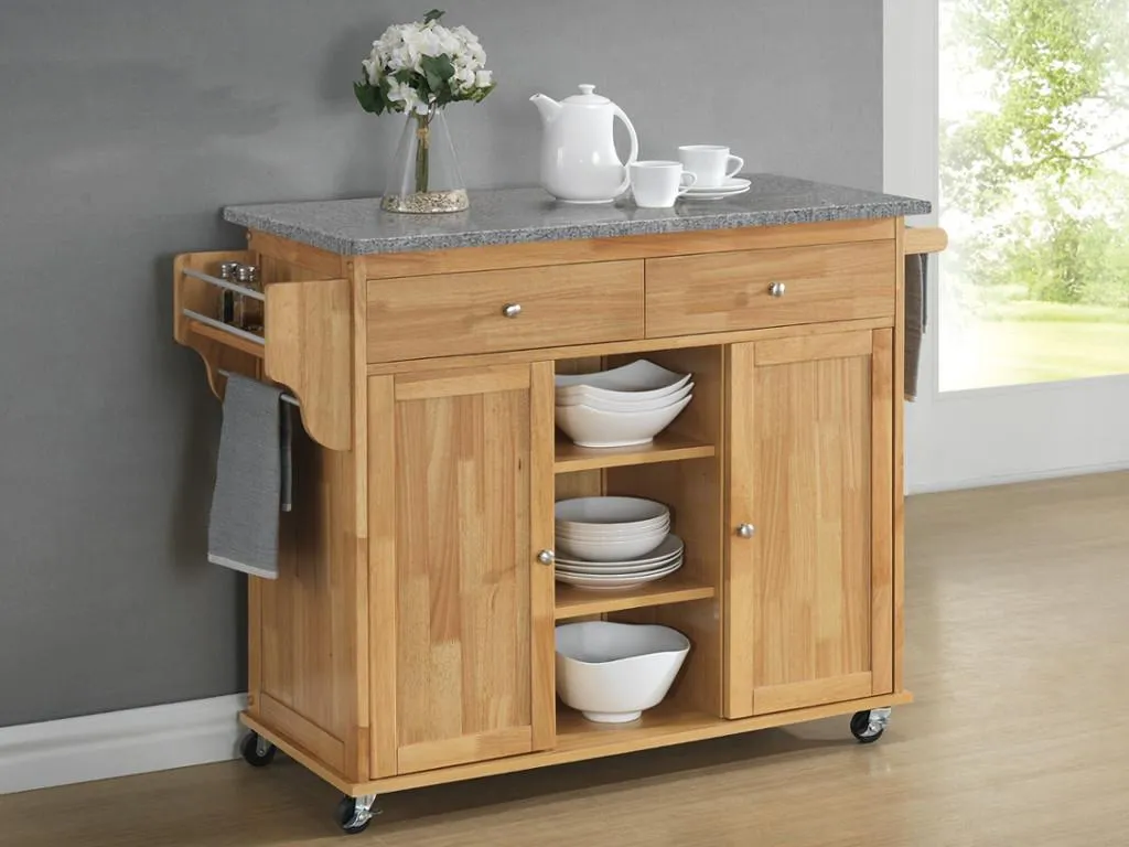 Küchenwagen Servierwagen - Holz & Granit - DELCIA 1 Küchenwagen Servierwagen - Holz & Granit - DELCIA