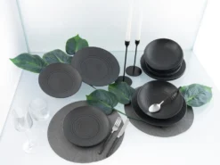 CreaTable 23205 Tafelservice Elements Collection Lava Stone Für 4 Personen, Steinzeug, Schwarz/grau (1 Set, 12-teilig) -Leonardo Verkäufe e8cc7f4ec7584f39438a2e51d22b872e