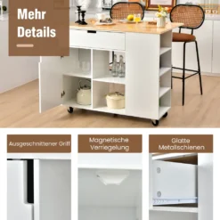 COSTWAY Küchenwagen Mit Ausziehbarer Arbeitsfläche, Servierwagen Auf Rollen, Kücheninselwagen Holz, Küchenschrank Mit Ablagen & Schublade & Gewürzregal, Küchentrolley Für Küche Esszimmer (Weiß) -Leonardo Verkäufe eae00b485ae1df92c7e164f465a0b1c1