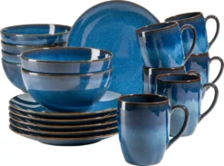 Mäser 931945 Frühstücksset Ossia Für 6 Personen, Steinzeug, Blau (1 Set, 18-teilig)