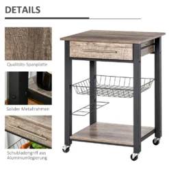 HOMCOM Küchenwagen Küchenrollwagen Servierwagen Mit Ablage Schublade Weinregal Spanplatte Metall Grau Eiche 60 X 50 X 84,5 Cm -Leonardo Verkäufe ef19e789002d56acdaace1b1589ed723