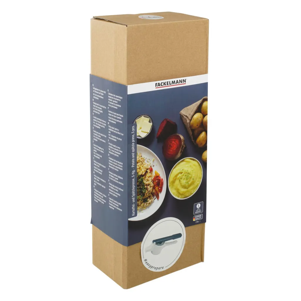 Fackelmann Spätzlepresse Easyprepare, Kortoffelpresse Mit 3 Austauschbaren Lochscheiben, Presse Mit 4 Verschiedenen Auflagehaken, Hochwetiger Kartoffelstampfer (Farbe: Weiß / Blau-Grau), 1 X 4 Teile 10 Fackelmann Spätzlepresse Easyprepare, Kortoffelpresse Mit 3 Austauschbaren Lochscheiben, Presse Mit 4 Verschiedenen Auflagehaken, Hochwetiger Kartoffelstampfer (Farbe: Weiß / Blau-Grau), 1 X 4 Teile – Bild 10