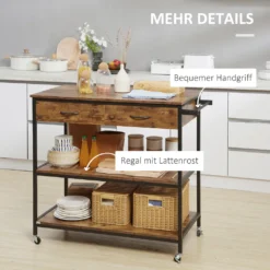 HOMCOM Küchenwagen Auf Rollen, Servierwagen Mit 2 Schubladen Und 2 Regalen, Küchentrolley Mit Arbeitsplatte, Rollwagen, Beistellwagen Im Industriedesign, Braun+Schwarz, 100 X 50 X 93 Cm 13 HOMCOM Küchenwagen Auf Rollen, Servierwagen Mit 2 Schubladen Und 2 Regalen, Küchentrolley Mit Arbeitsplatte, Rollwagen, Beistellwagen Im Industriedesign, Braun+Schwarz, 100 X 50 X 93 Cm -Leonardo Verkäufe f45f725663a1157a5e0f2ef88892d534