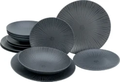 CreaTable 23211 Tafelservice Elements Collection Vesuvio Black Für 4 Personen, Steinzeug, Schwarz/grau (1 Set, 12-teilig) -Leonardo Verkäufe f4e59112d40e2fbd4e86b1541ce026c6