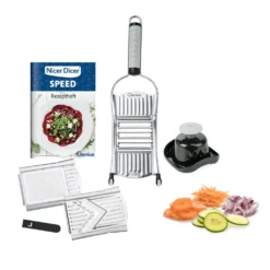 Genius Nicer Dicer Speed Set 7-tlg Gemüsehobel - Gemüseschneider Mit 3 Einsätzen & Schneidguthalter | Parmesanreibe, Juliennereibe Und V-Hobel