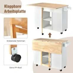 COSTWAY Küchenwagen Mit Ausziehbarer Arbeitsfläche, Servierwagen Auf Rollen, Kücheninselwagen Holz, Küchenschrank Mit Ablagen & Schublade & Gewürzregal, Küchentrolley Für Küche Esszimmer (Weiß) -Leonardo Verkäufe fd1f7d63a8522206ef428076d99c86ad