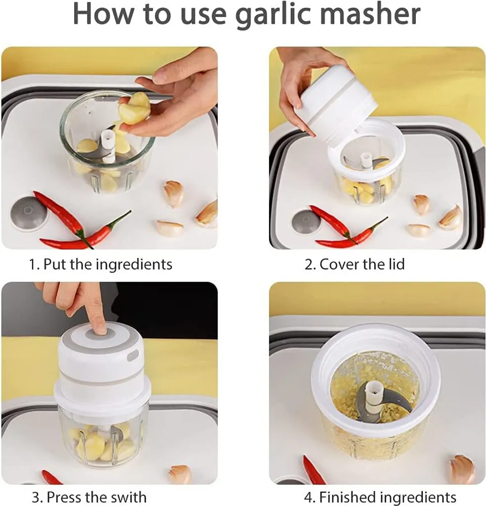 Elektrischer Knoblauchhacker Mini, Knoblauchstampfer, Küchenmaschine Klein Mit Knoblauchschäler Und Löffel (250 Ml/grün),Weiß,250ml 4 Elektrischer Knoblauchhacker Mini, Knoblauchstampfer, Küchenmaschine Klein Mit Knoblauchschäler Und Löffel (250 Ml/grün),Weiß,250ml – Bild 4